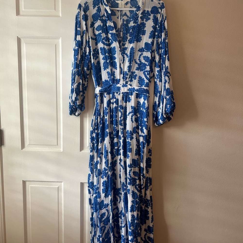 H&M Blue and White Floral Long Sleeve Dress